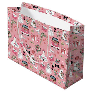 Grand Sac Cadeau Jour de Mariage en Rose