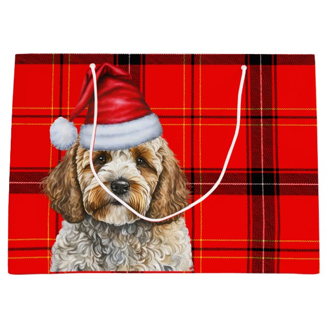 Grand Sac Cadeau Jour férié de Noël rouge de Cockapoo chien (Devant)