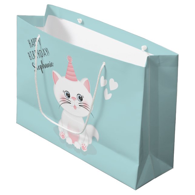 Grand Sac Cadeau Jour Purr-fect Chat Anniversaire (Devant Angle)