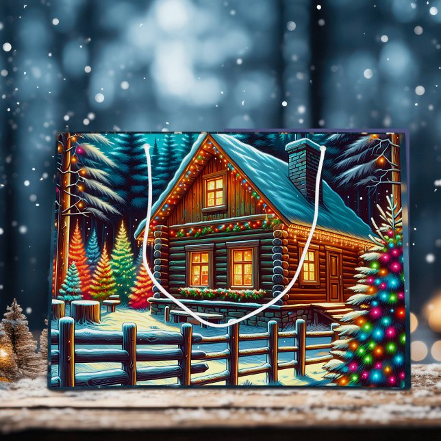 Grand Sac Cadeau Journal Cabine le soir de Noël (Créateur téléchargé)