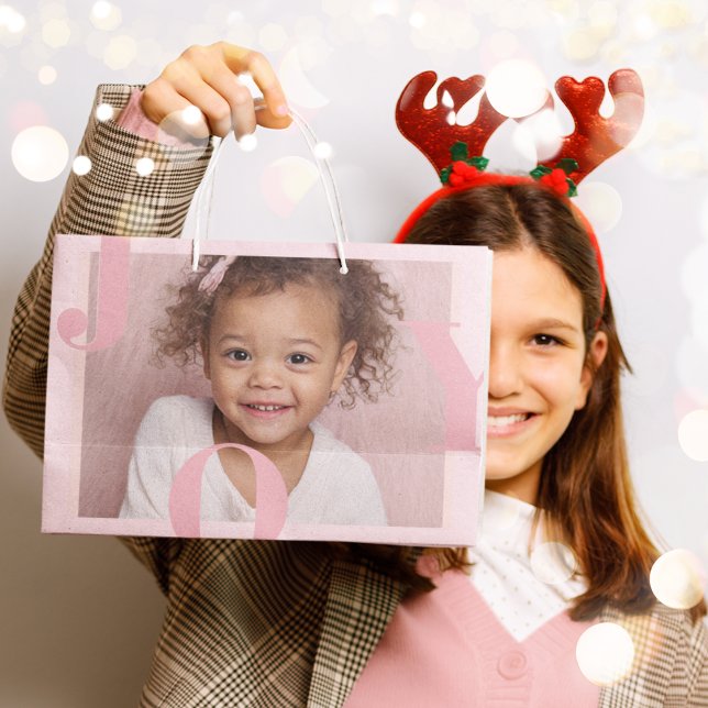 Grand Sac Cadeau JOY Blush Pink Modern Christmas | Personalized (Créateur téléchargé)