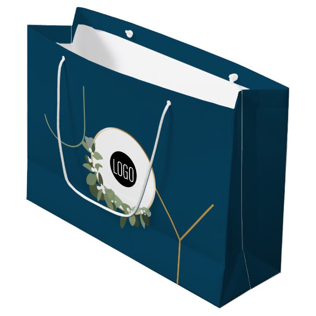 Grand Sac Cadeau Joy wreath Business Logo Vacances Bleu Noël (Devant Angle)