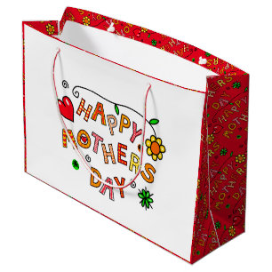 Grand Sac Cadeau Joyeuse fête des mères Texte et cadeaux de coeur