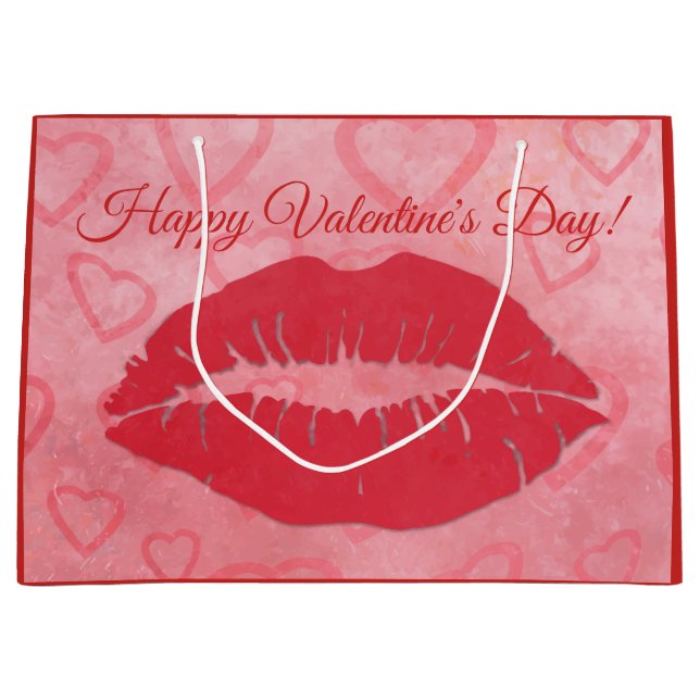 Grand Sac Cadeau Joyeuse Saint-Valentin Bisou (Devant)