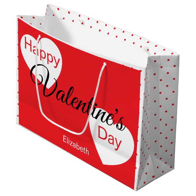 Grand Sac Cadeau Joyeuse Saint-Valentin Cœurs Points Nom  (Devant Angle)