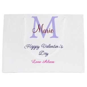 Grand Sac Cadeau Joyeuse Saint-Valentin pastel violet monogramme ro