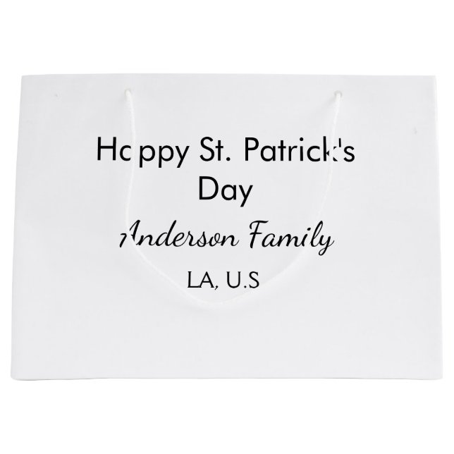 Grand Sac Cadeau Joyeuse st. Patrick nom famille lieu simple g (Devant)