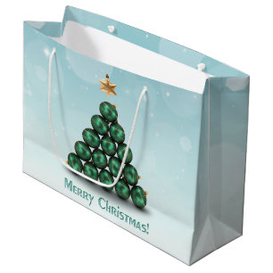 Grand Sac Cadeau Joyeuses boules de Noël Arbre Mint Pastel Design