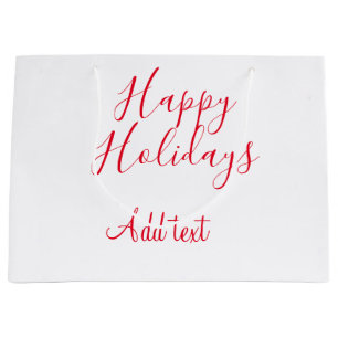 Grand Sac Cadeau Joyeuses fêtes Noël calligraphie rouge simple mi