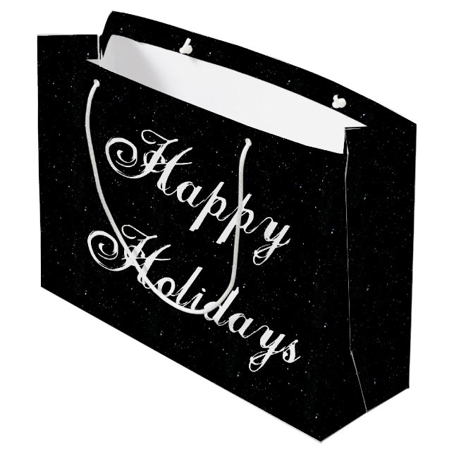 Grand Sac Cadeau Joyeuses fêtes noires et blanches (Dos Angle)