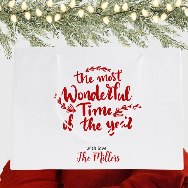 Grand Sac Cadeau Joyeuses fêtes personnalisées Noël rouge et blanc (Créateur téléchargé)