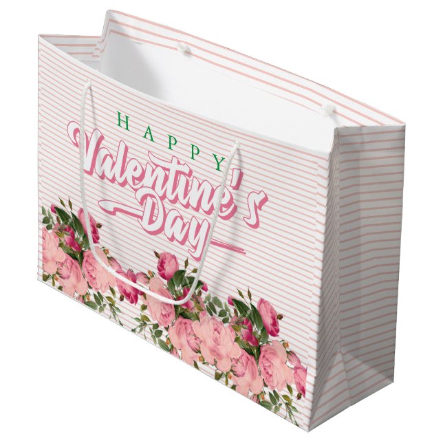 Grand Sac Cadeau Joyeuses Valentines aux fleurs (Devant Angle)