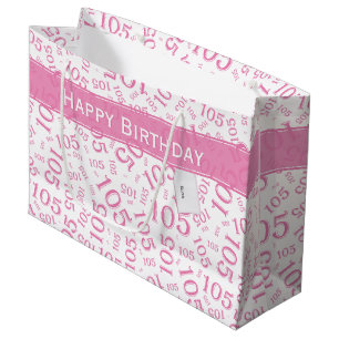 Grand Sac Cadeau Joyeux 105e anniversaire Motif de numéro rose et b