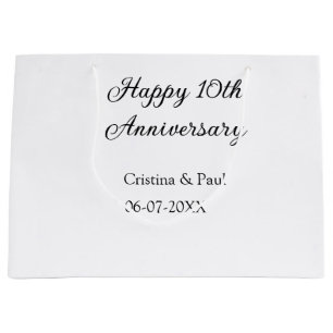 Grand Sac Cadeau Joyeux 10e anniversaire simple nom de mariage mini