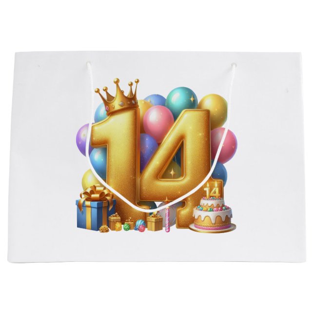 Grand Sac Cadeau Joyeux 14e anniversaire (Devant)