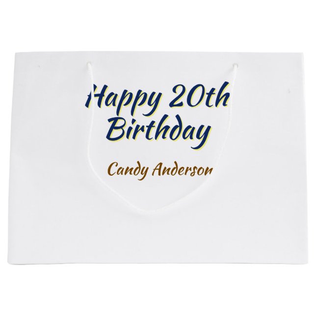 Grand Sac Cadeau joyeux 20e anniversaire bleu jaune simple minimal  (Devant)