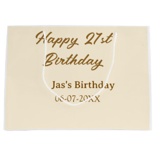 Grand Sac Cadeau Joyeux 21e anniversaire brun pastel jaune nom date