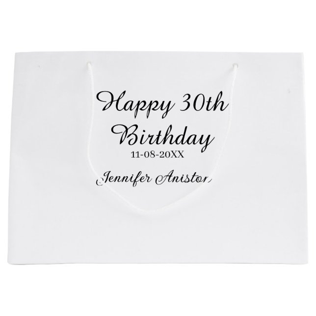 Grand Sac Cadeau Joyeux 30e anniversaire ajouter nom date élégant s (Devant)