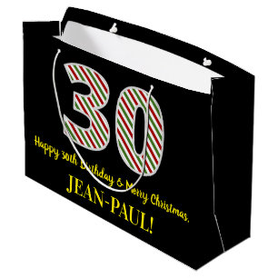 Grand Sac Cadeau Joyeux 30e anniversaire et Joyeux Noël, Nom perso