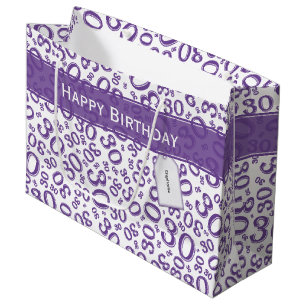Grand Sac Cadeau Joyeux 30e anniversaire violet Motif de nombre alé