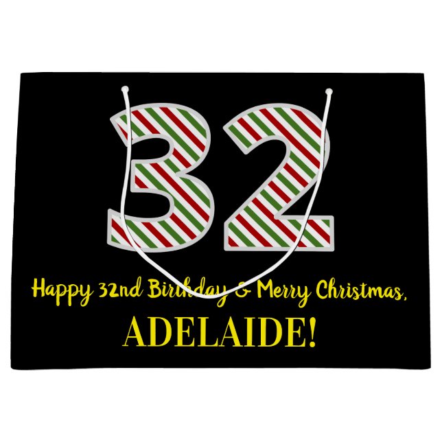 Grand Sac Cadeau Joyeux 32e anniversaire & Joyeux Noël, Nom personn (Devant)