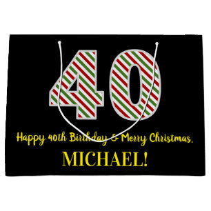 Grand Sac Cadeau Joyeux 40e anniversaire & Joyeux Noël, Nom personn
