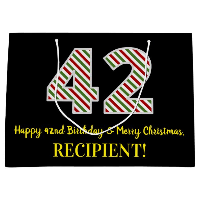 Grand Sac Cadeau Joyeux 42e anniversaire & Joyeux Noël, Nom personn (Devant)