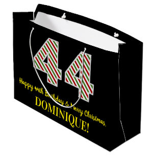 Grand Sac Cadeau Joyeux 44e anniversaire & Joyeux Noël, Nom personn