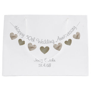 Grand Sac Cadeau Joyeux 50e anniversaire de Mariage avec des coeurs