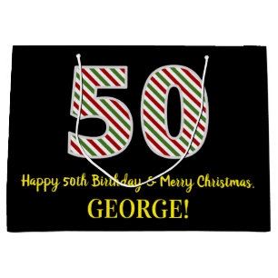 Grand Sac Cadeau Joyeux 50e anniversaire & Joyeux Noël, Nom personn