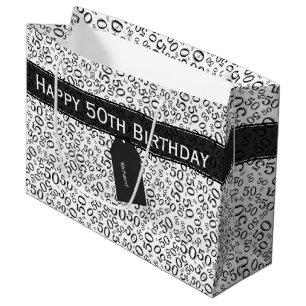 Grand Sac Cadeau Joyeux 50e anniversaire Numéro Motif noir/blanc