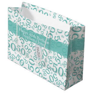 Grand Sac Cadeau Joyeux 50e anniversaire Random Motif Turquoise/bla