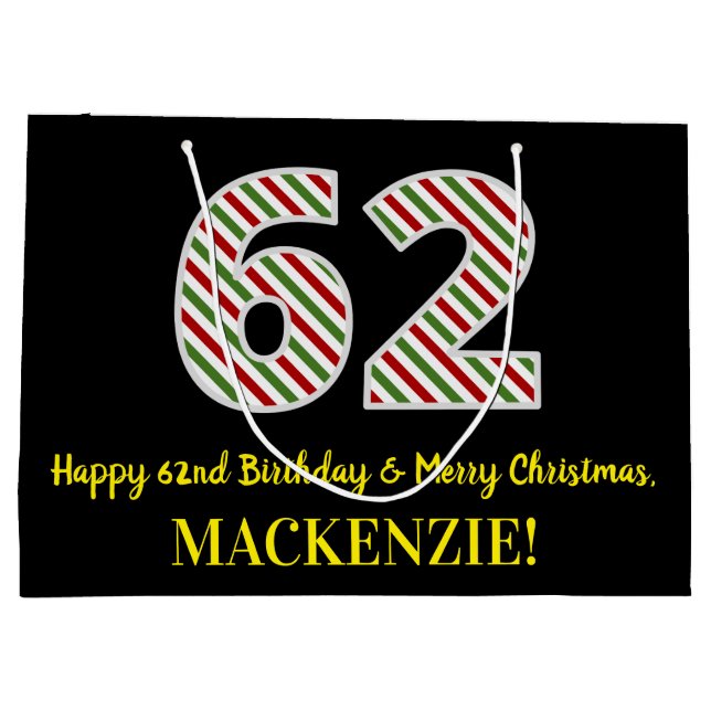 Grand Sac Cadeau Joyeux 62e anniversaire & Joyeux Noël, Nom personn (Dos)