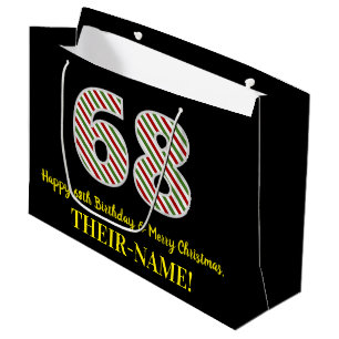 Grand Sac Cadeau Joyeux 68e anniversaire & Joyeux Noël, Nom personn