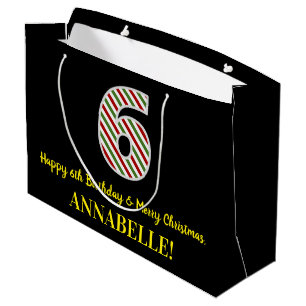 Grand Sac Cadeau Joyeux 6e anniversaire et Joyeux Noël, Nom person