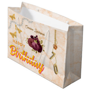 Grand Sac Cadeau Joyeux 70 Anniversaire Bourgogne Roses & Bijoux en