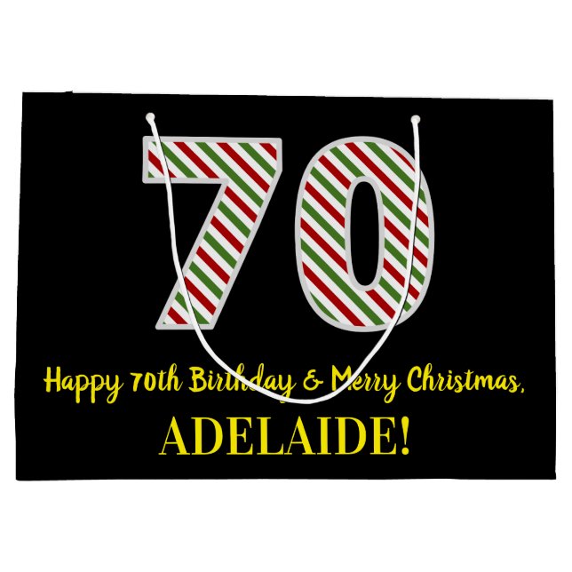 Grand Sac Cadeau Joyeux 70e anniversaire & Joyeux Noël, Nom personn (Dos)