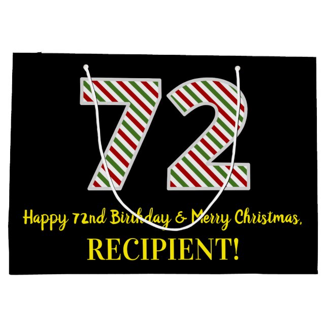 Grand Sac Cadeau Joyeux 72e anniversaire & Joyeux Noël, Nom personn (Dos)