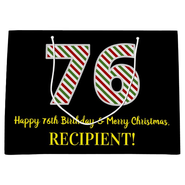 Grand Sac Cadeau Joyeux 76e anniversaire & Joyeux Noël, Nom personn (Devant)