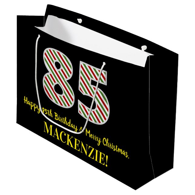 Grand Sac Cadeau Joyeux 85e anniversaire & Joyeux Noël, Nom personn (Devant Angle)