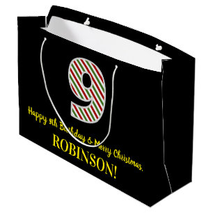 Grand Sac Cadeau Joyeux 9e anniversaire & Joyeux Noël, Nom personna
