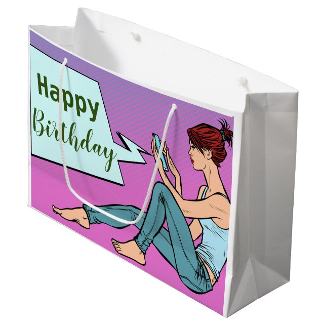 Grand Sac Cadeau Joyeux anniversaire (Devant Angle)