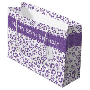 Grand Sac Cadeau Joyeux Anniversaire Âge 55 Numéro Motif Pourpre/Bl