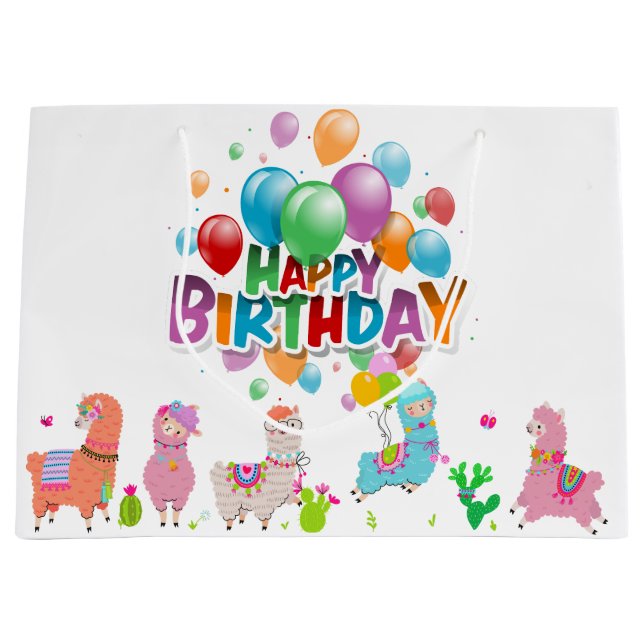 Grand Sac Cadeau Joyeux Anniversaire Alpacas (Devant)