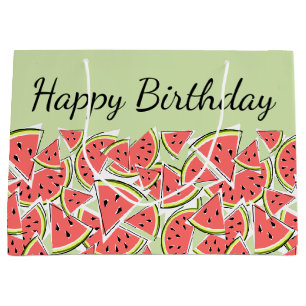 Grand Sac Cadeau Joyeux anniversaire au vert de la pastèque