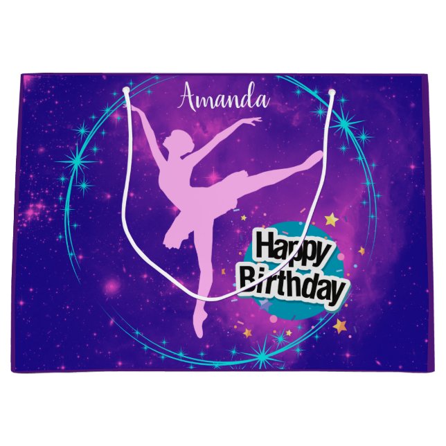 Grand Sac Cadeau Joyeux anniversaire Ballerina Galaxy Personnalisé (Devant)
