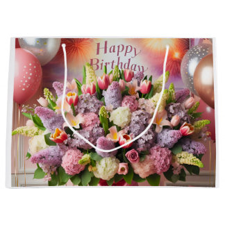 Grand Sac Cadeau Joyeux anniversaire, bouquet lilas, par Natasha Us
