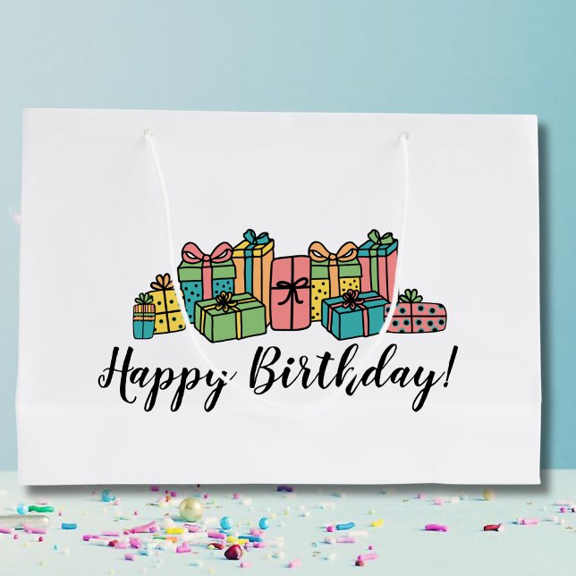 Grand Sac Cadeau Joyeux Anniversaire Coloré (Fun Cute Modern Colorful Happy Birthday Large Gift Bag)