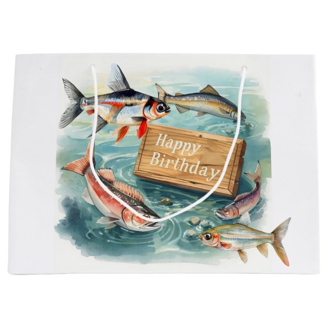 Grand Sac Cadeau Joyeux anniversaire de pêche  (Devant)