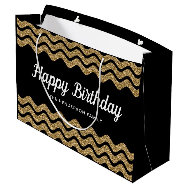 Grand Sac Cadeau Joyeux anniversaire Faux Gold Parties scintillant  (Dos Angle)